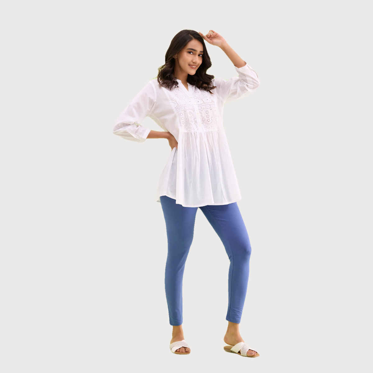 Go Colors Women's Solid Mid Rise Ankle Length Leggings | Jeans Blue - S