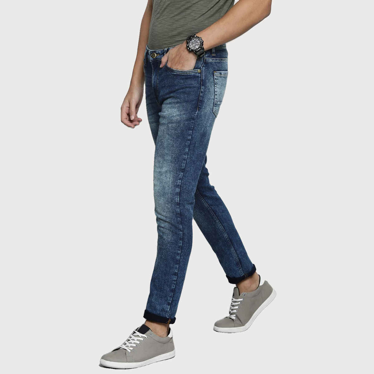 The Indian Garage Co Men's G-ACE Slim Fit Solid Casual Jeans | Blue | 28