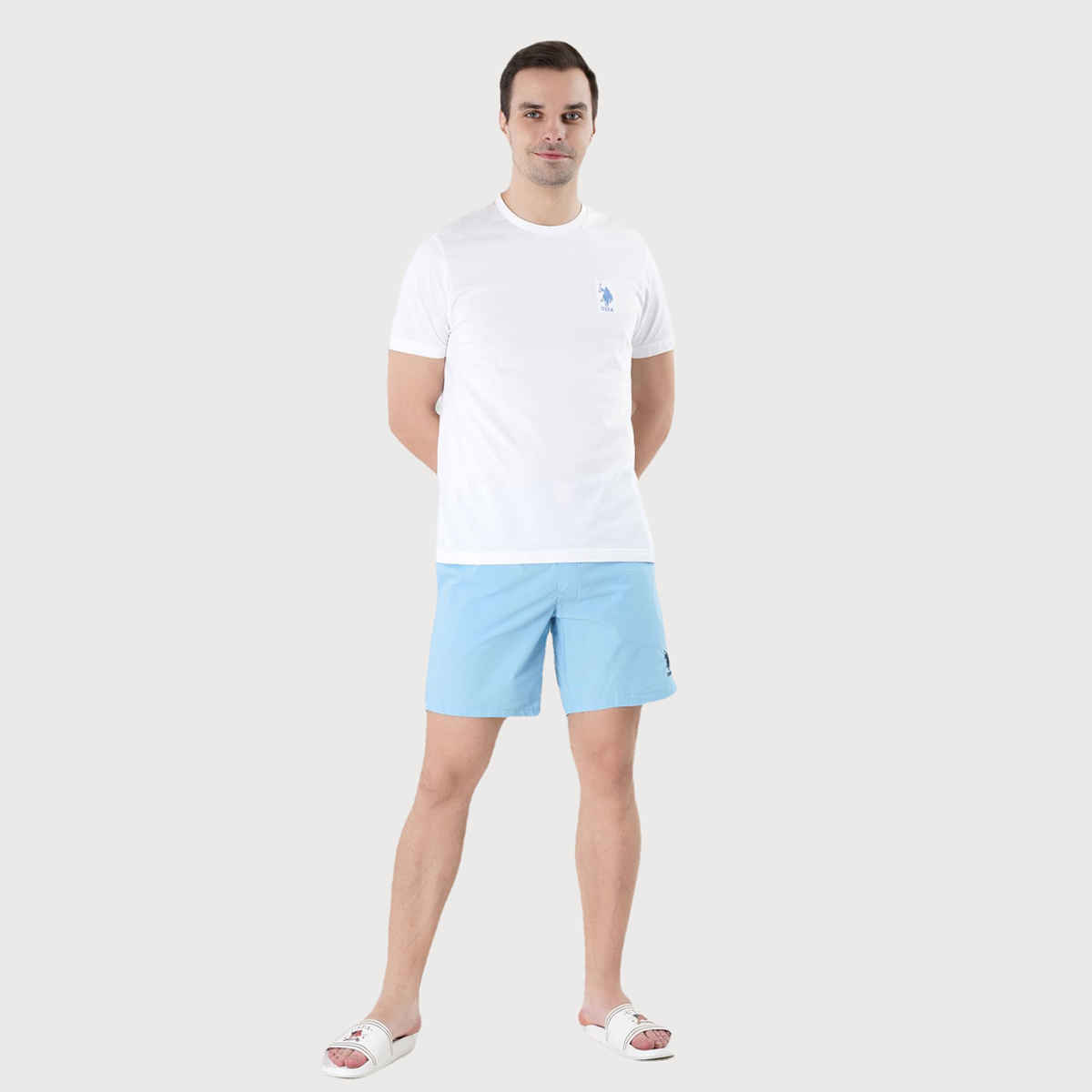 USPA Men's Solid Round Neck Lounge T Shirt - Regular Fit - White - S