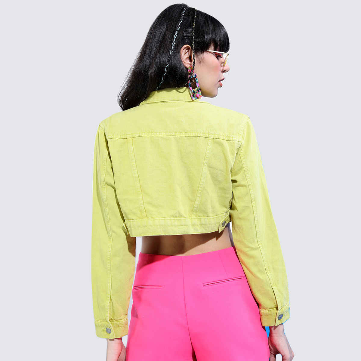 Tokyo Talkies Women's Solid Crop Denim Jacket | Green - L