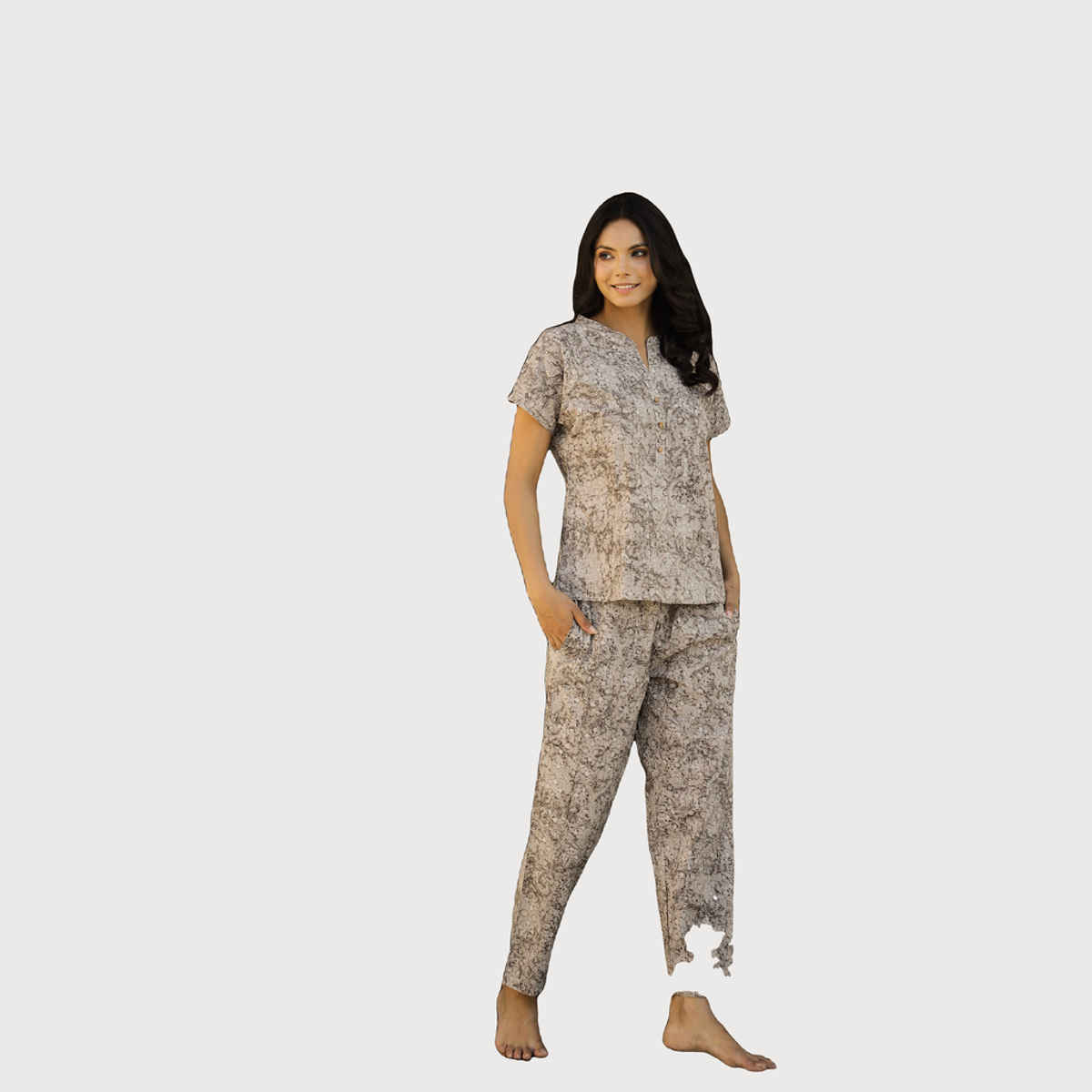 Sanskrutihomes Women's Printed Pure Cotton Night Suit | Grey - XL