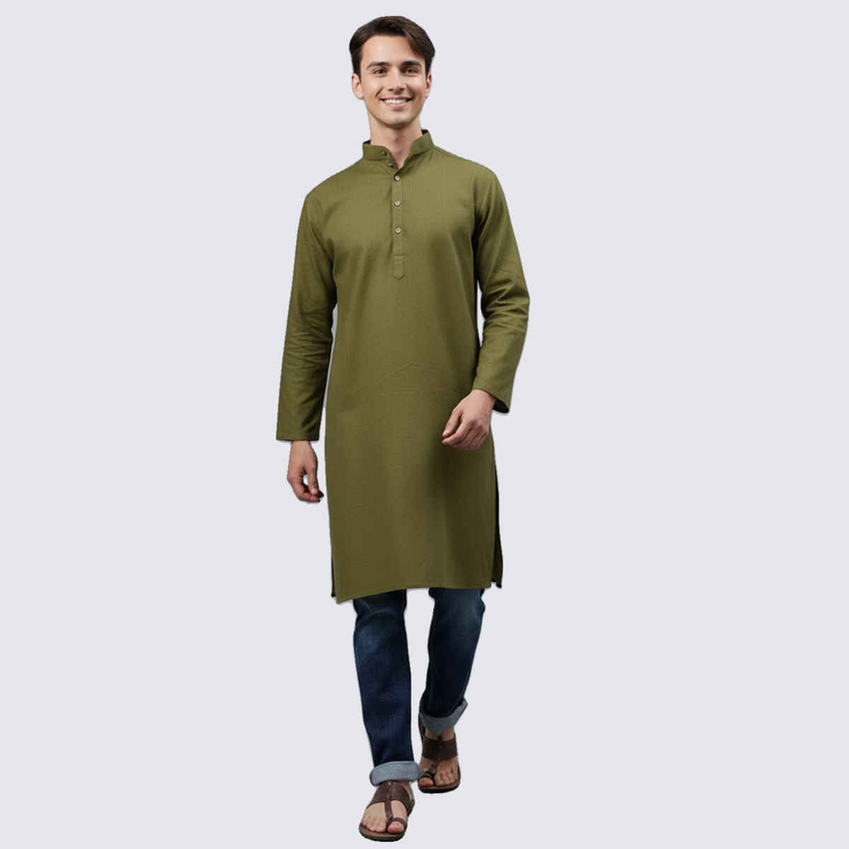 Mad Over Print Men's Kurta | Olive Green - L