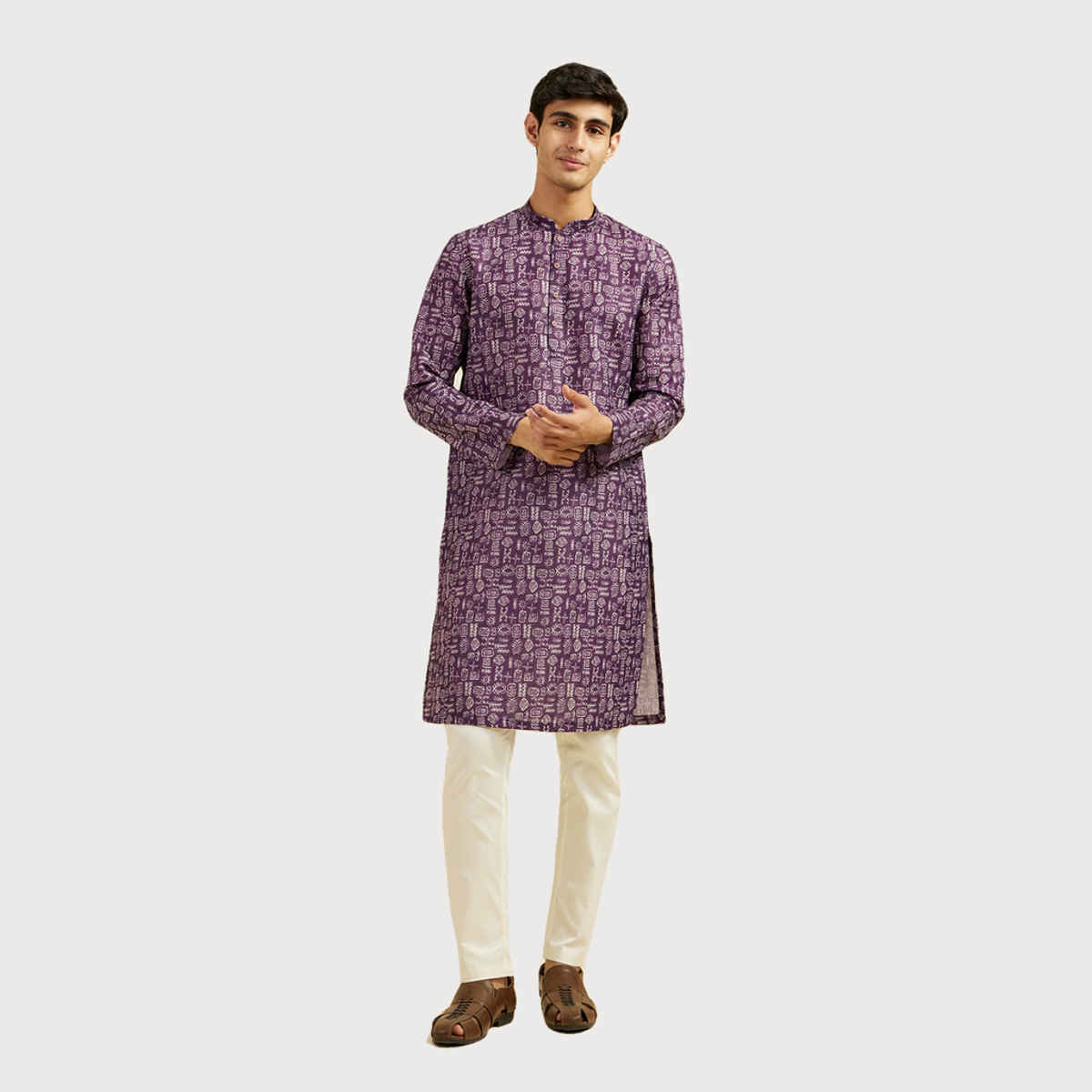 Diwas By Manyavar Purple Blended Cotton Abstract Printed Kurta Set | L