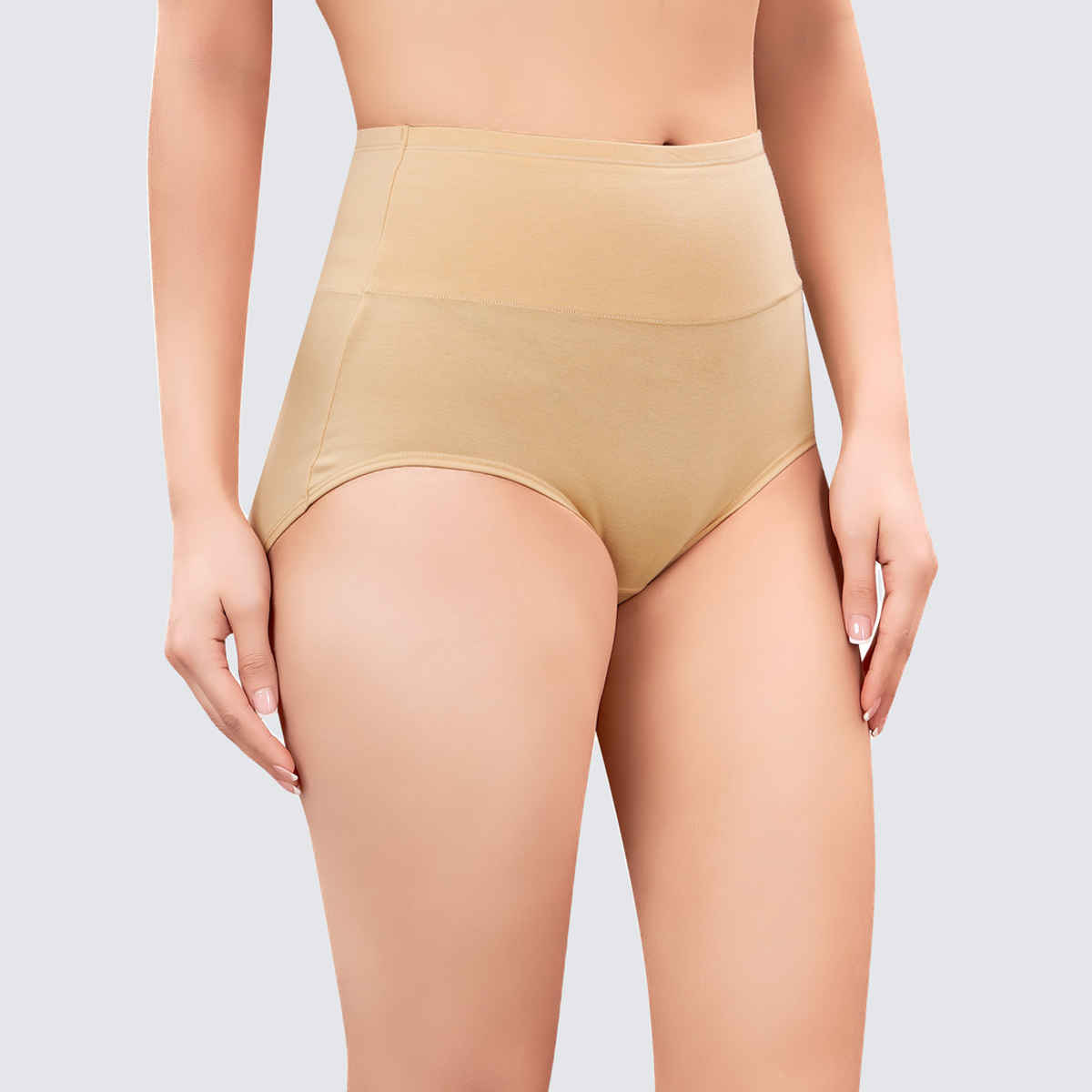 Plumbury Women Cotton High Waist Tummy Shaper Panty | Pack Of 3 | Black-Beige-Purple - XL