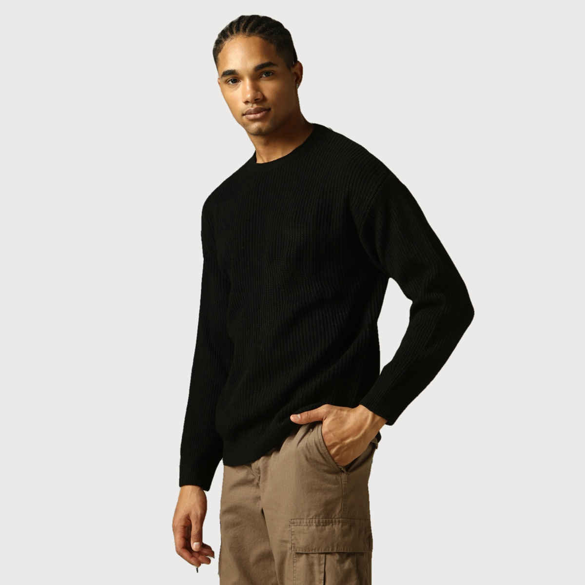 Hubberholme Men's Striped Pullover | Black - M