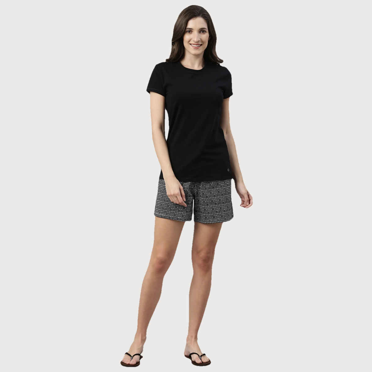 Enamor Women's E047 Basic Crew Neck Stretch Cotton Tee|Short Sleeves | Jet Black-M