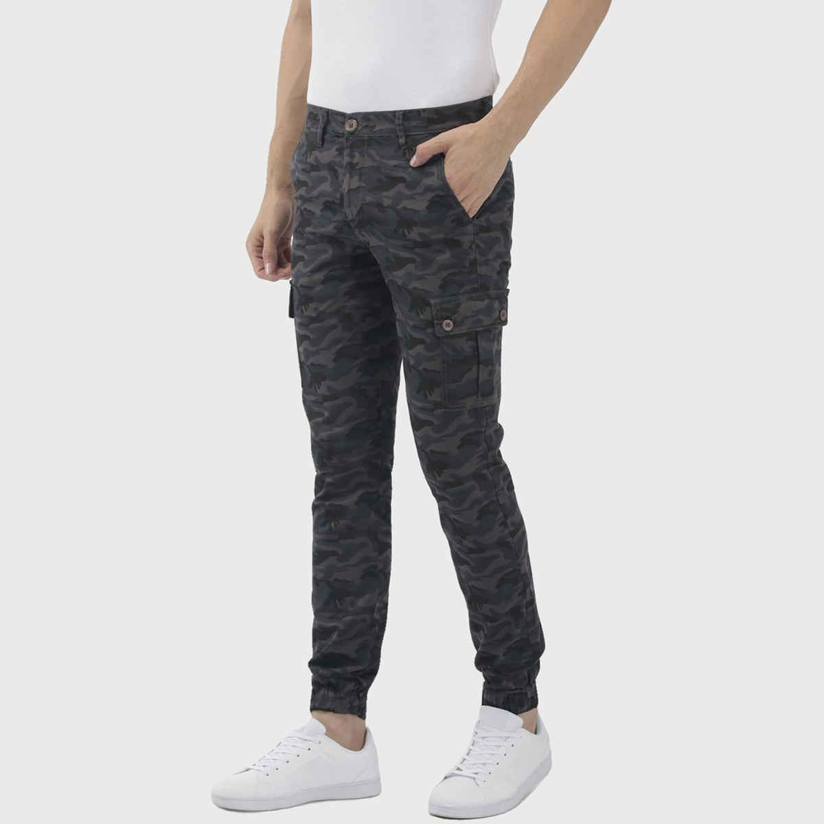 The Indian Garage Co Men's Slim Fit Camouflage Casual Cargo | Grey Camo - 34