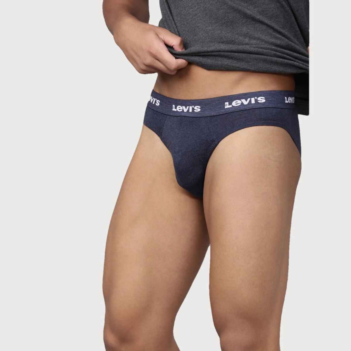 Levi's Innerwear Men's Solid Cotton Ultrasoft Waistband Brief | Light Grey and Navy - S