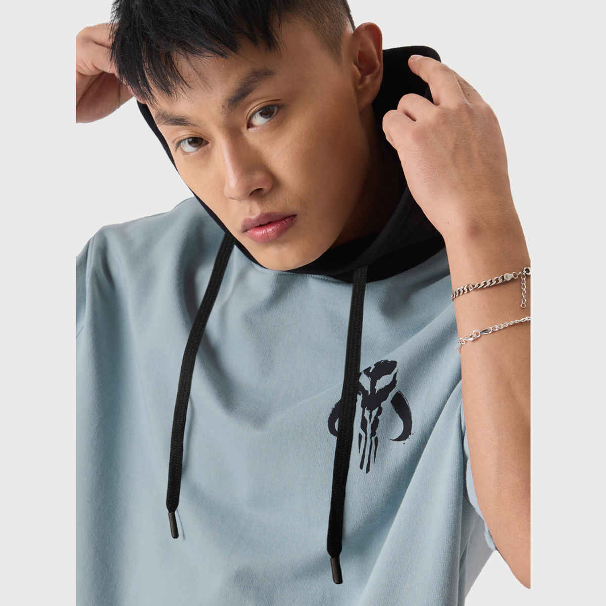 The Souled Store Men's Oversized Star Wars- The Mandalorian Hooded T-shirts | Grey | M