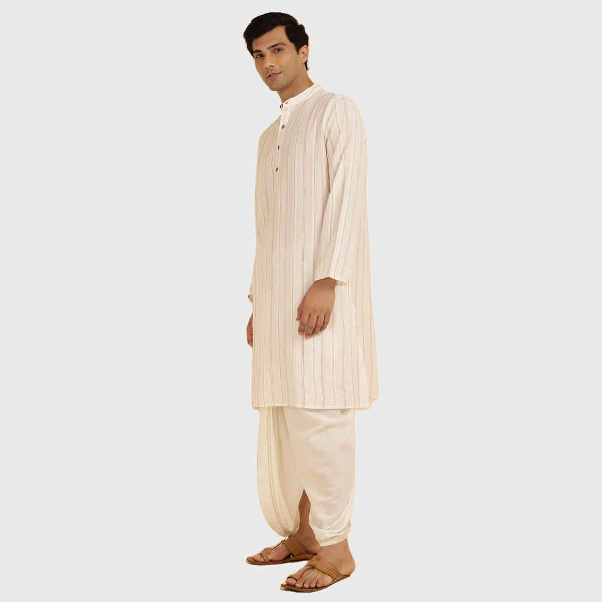 Fabindia Men's Long Kurta Cotton Woven | Offwhite - M