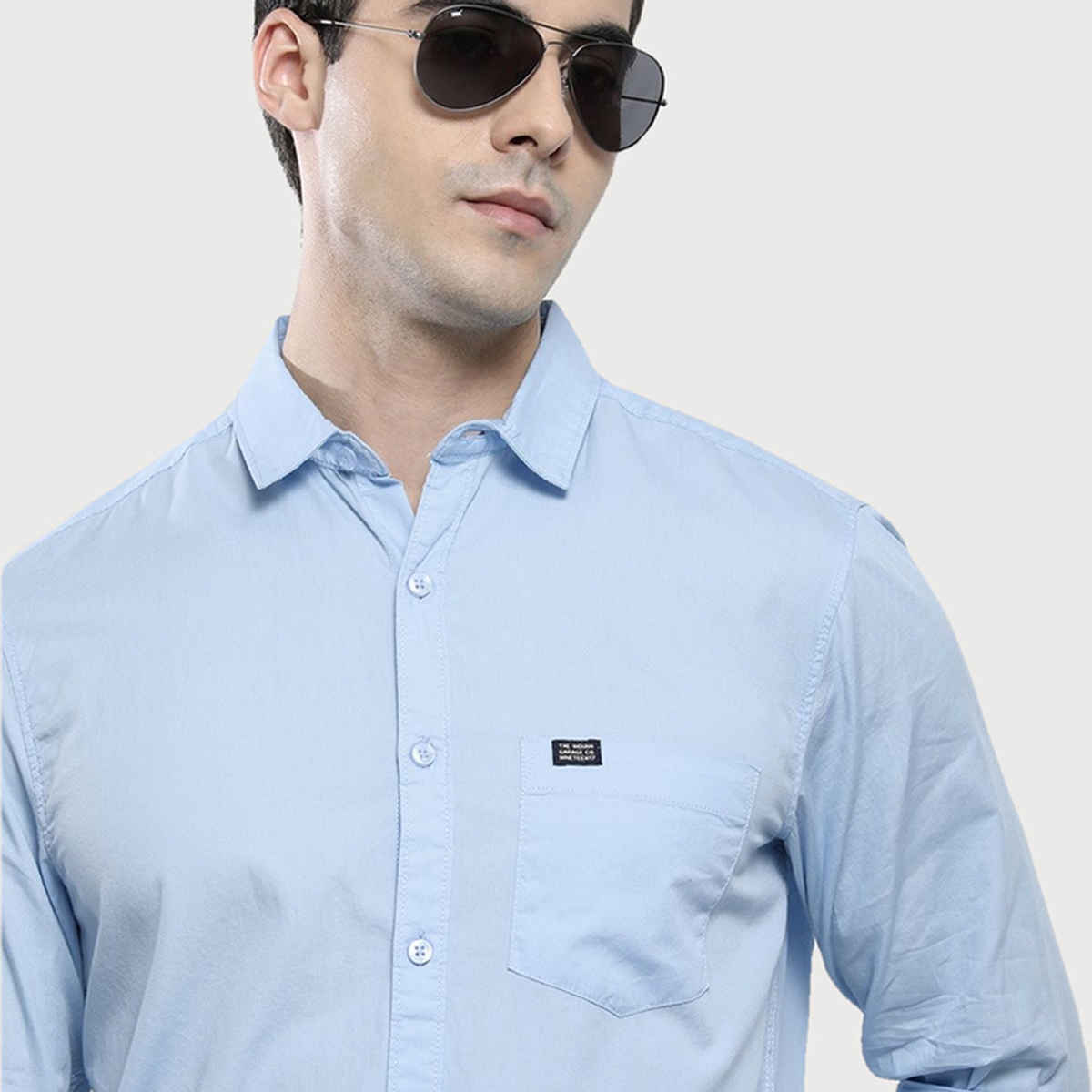 The Indian Garage Co Men's Slim Fit Solid Casual Shirt | Blue - M