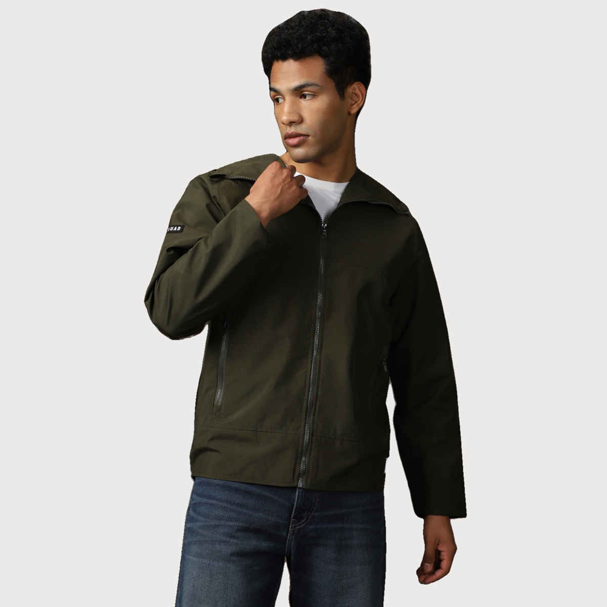 High Star Men's Windcheater Light Winters Hooded Bomber With Badge Detail Jacket | Green - XL