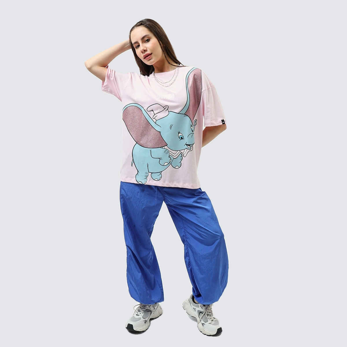 Bewakoof Women's Official Disney Dumbo Graphic Printed Oversized T-shirt | Pink - S