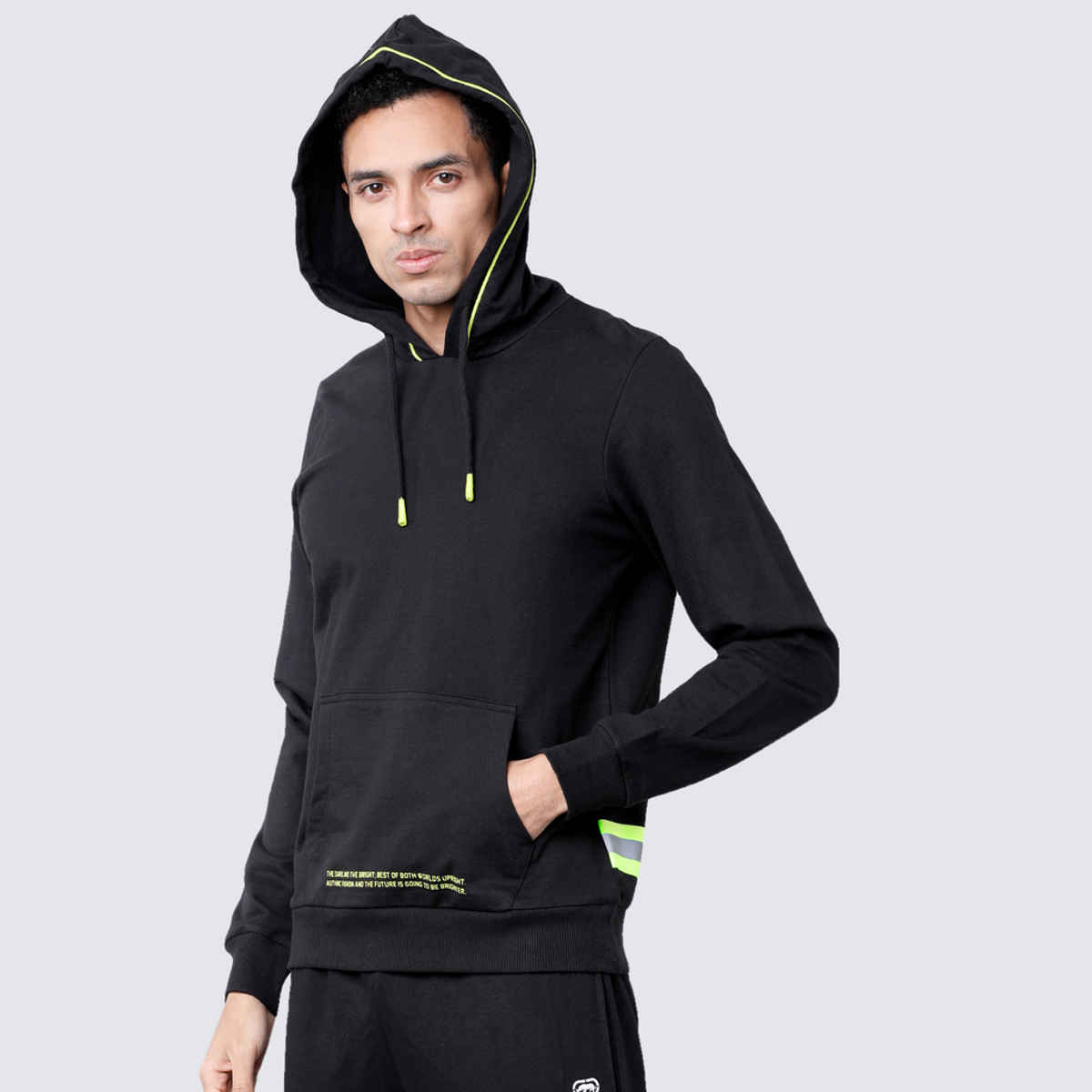 HIGHLANDER Men's Solid Hooded Sweatshirt | Black - M