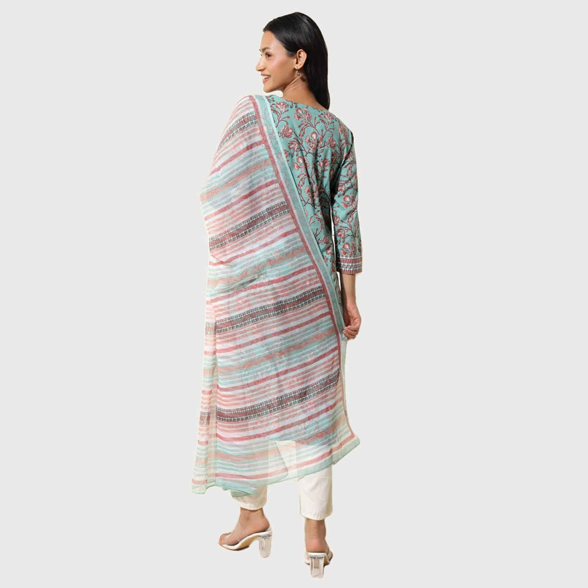 Fabindia Women's Dupatta & Kurta Set Printed | Blue - XL