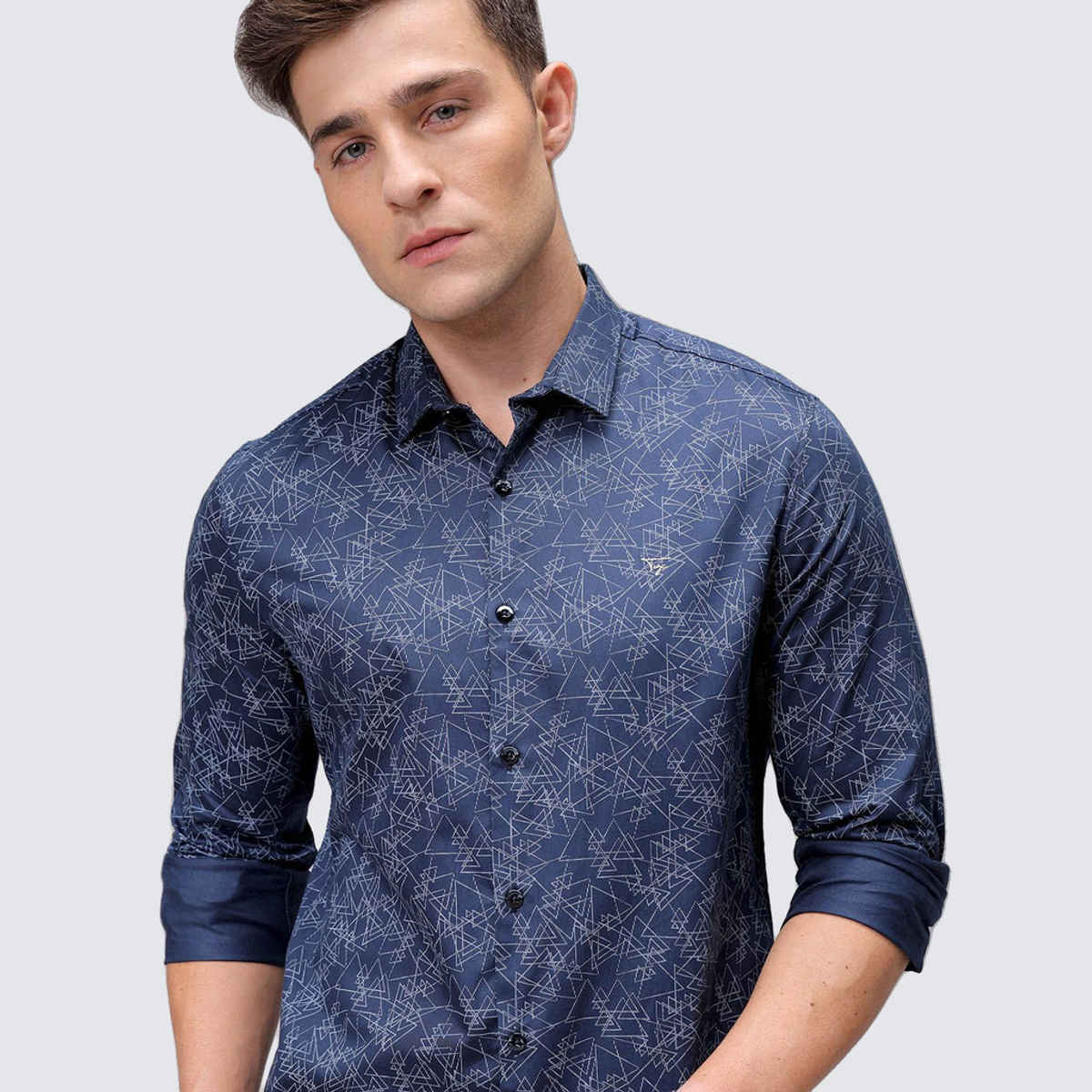 The Indian Garage Co Men's Slim Fit Geometric Printed Casual | Navy Blue | S