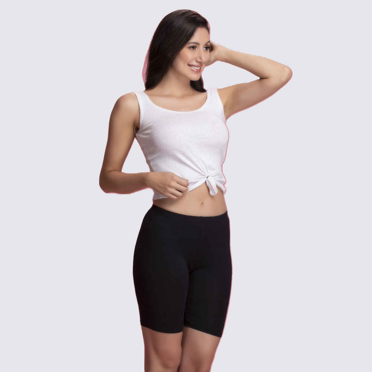 Clovia Cotton Mid Waist Cycling Shorts With Inner Elastic (Black - Xxl)