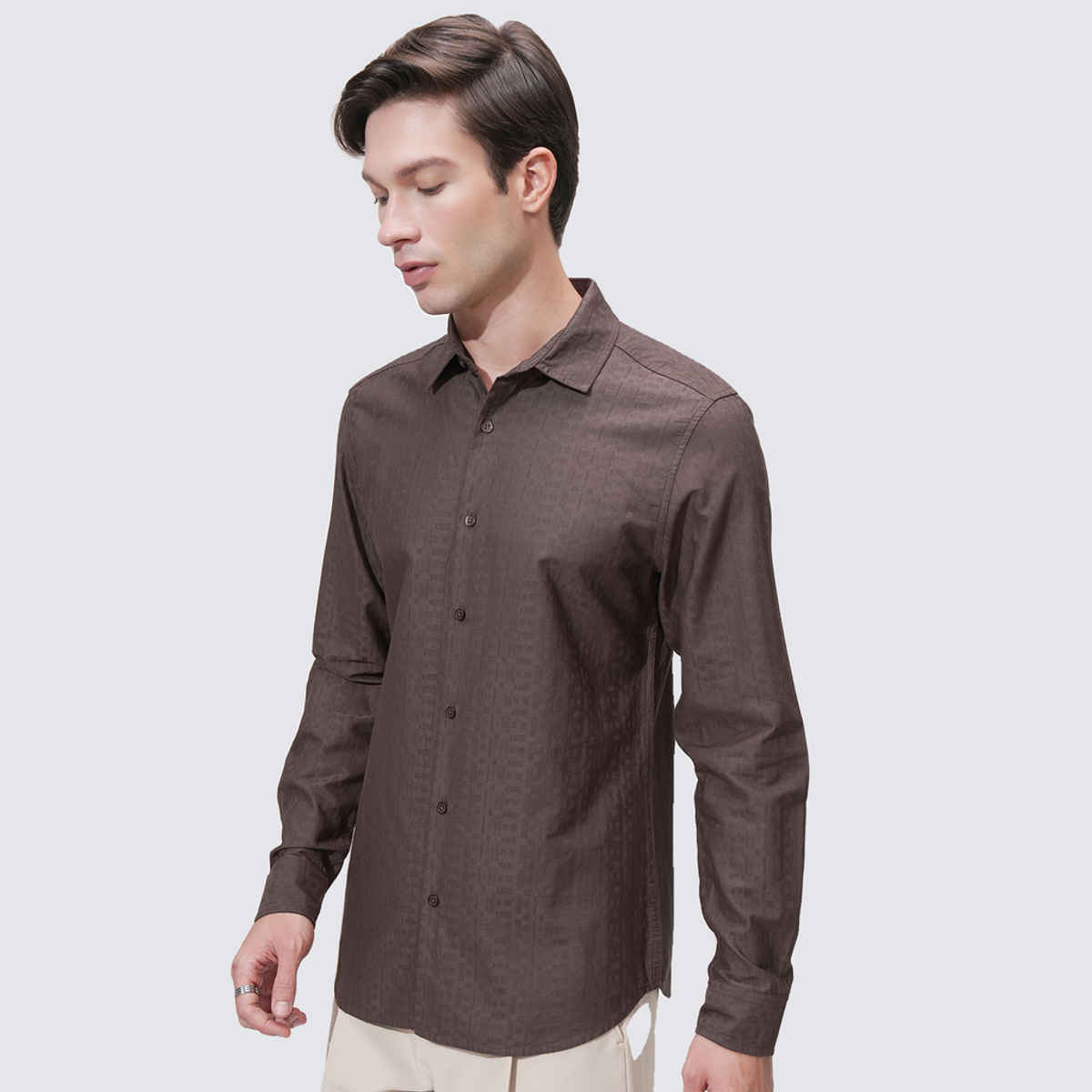 HIGHLANDER Men's Comfort Slim Fit Opaque Party Shirt | Brown - L