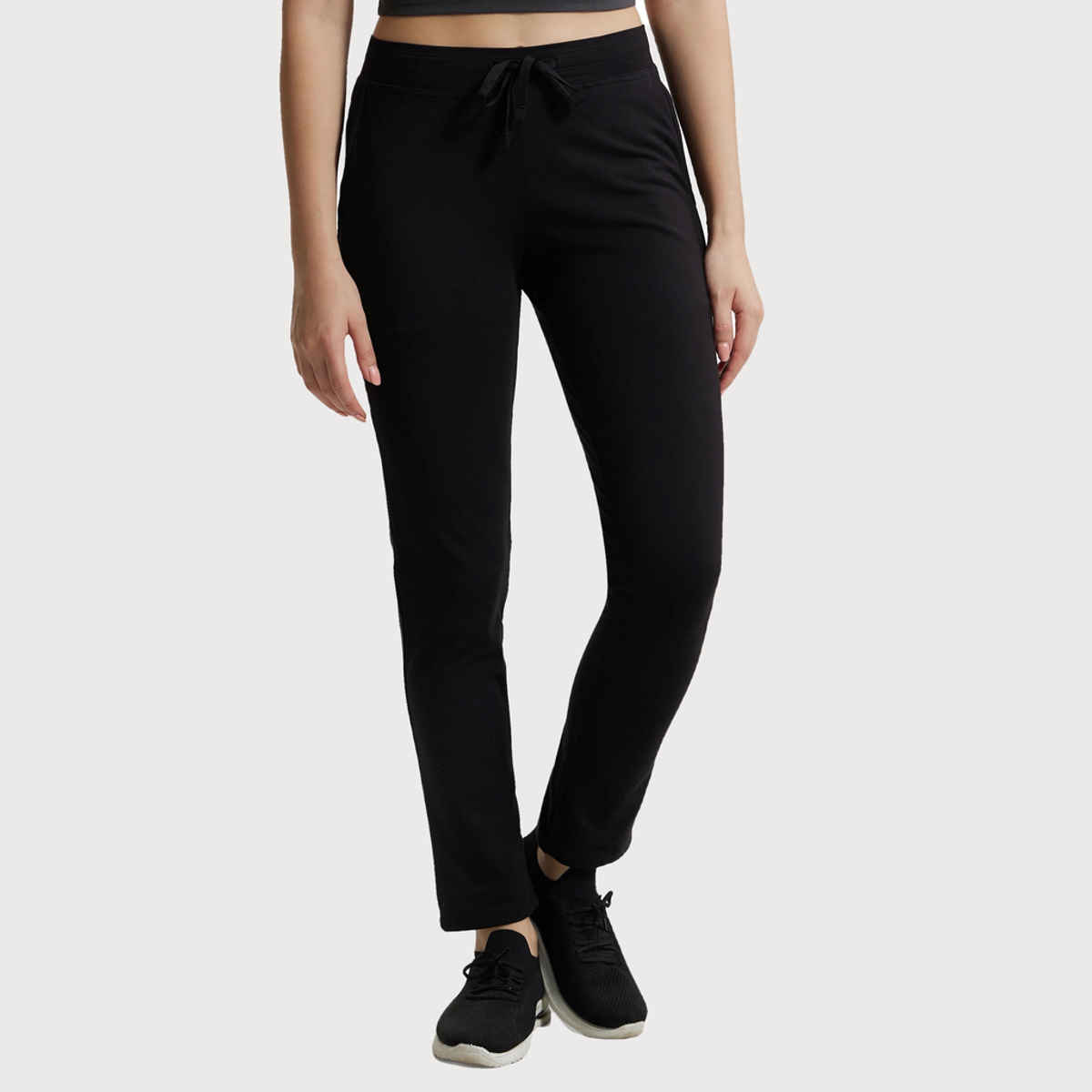 Jockey 1301 Women's Super Combed Cotton Trackpants|Slim Fit|Side Pockets | Black-L
