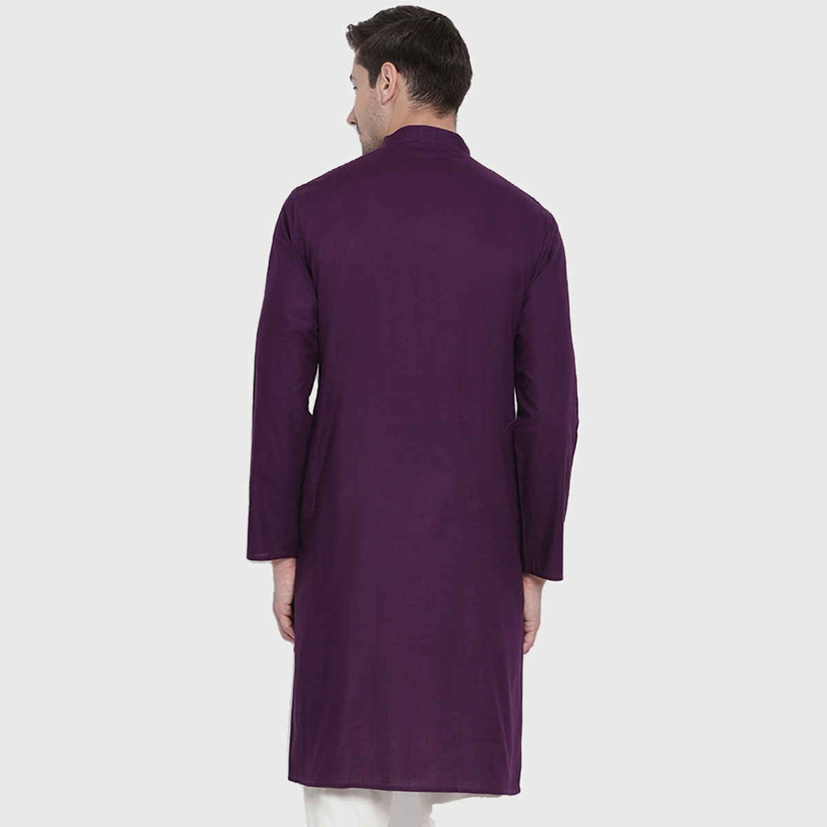 Vastramay Men's Cotton Linen Blend Kurta | Purple - M