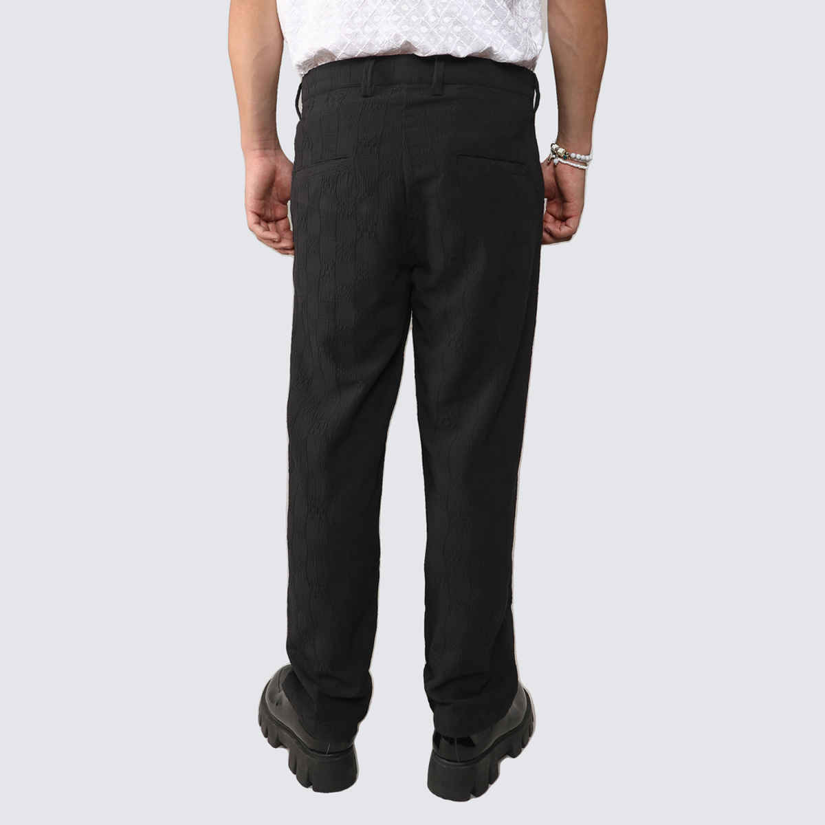 Campus Sutra Men's Creased-Check Trousers | Black - 34