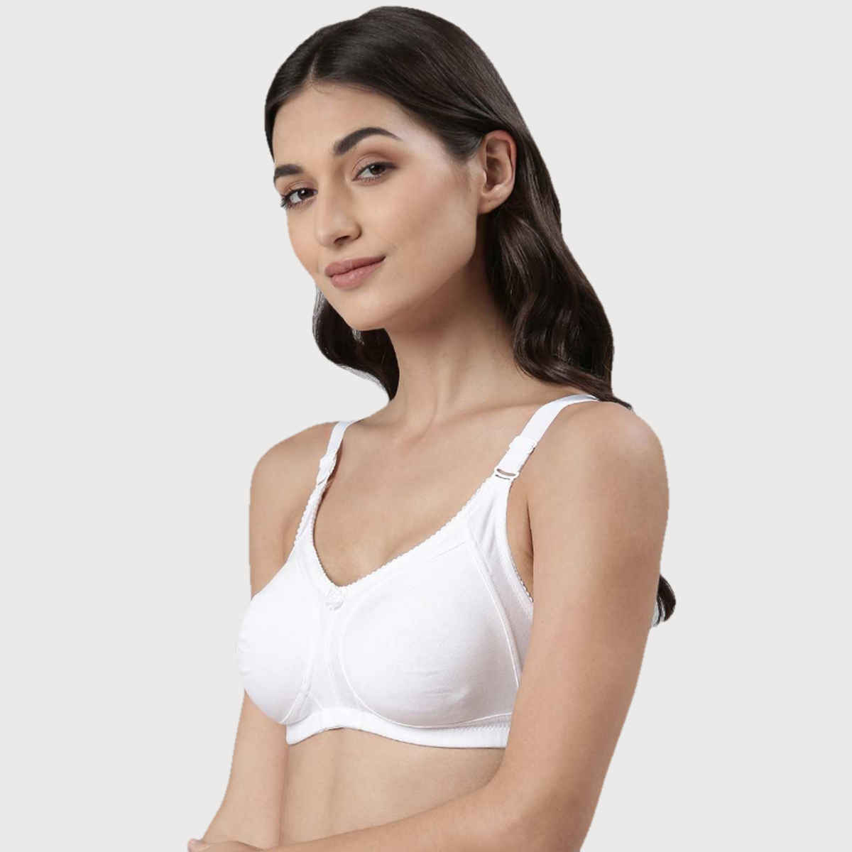 Dollar Missy Women's Combed With Stretchy Elastane Wire-Free Panelled Support Bra | White - 34D