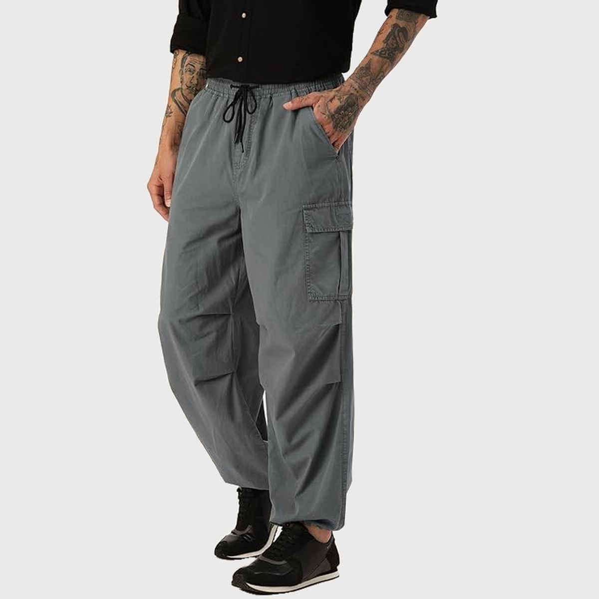 Bene Kleed Unisex Parachute Cargo Trousers | Grey 32