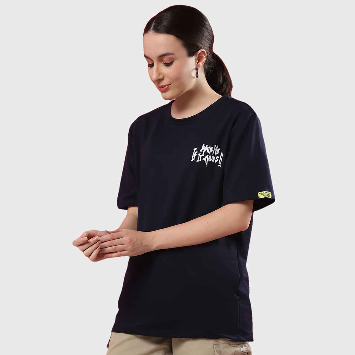 Rigo Women Terry Oversized Back Printed T-shirt | Navy - L