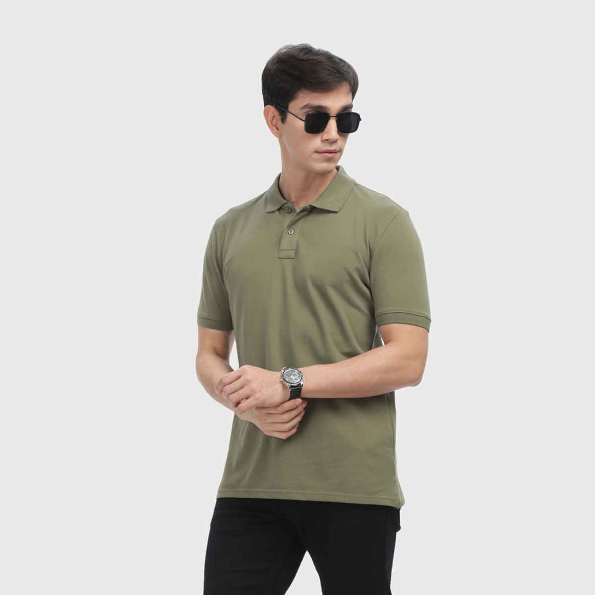 OUTLAWS Men's Premium Cotton Lycra Polo T-Shirt | Olive - 2XL