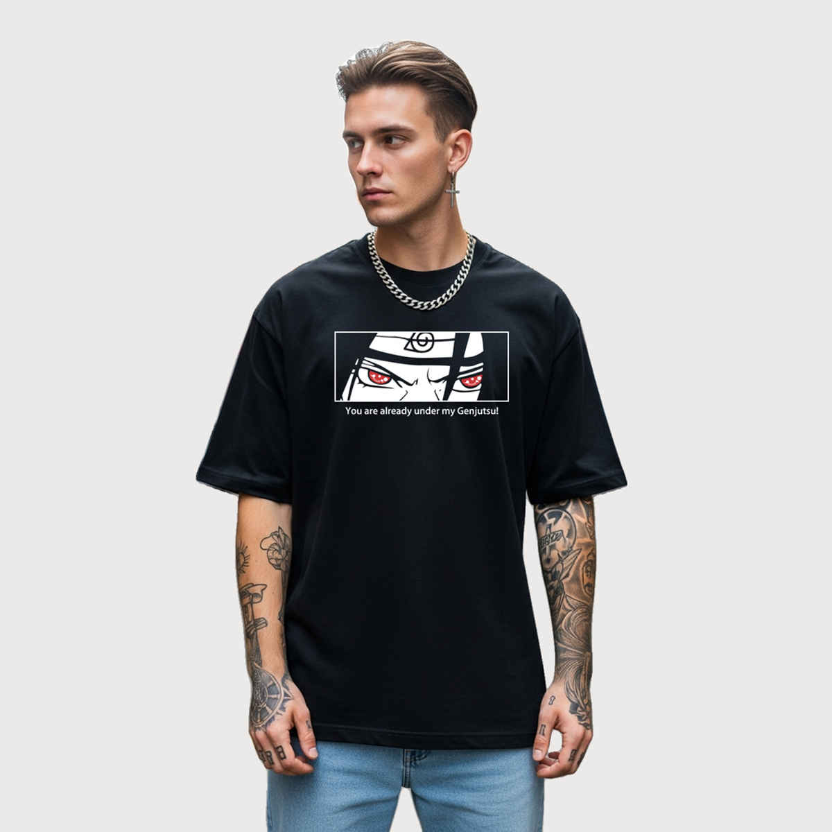 BENNY BROOKS Men's Round Neck half sleeve Oversized T-shirt |AA(ARN)BLACK129 | Black - XL