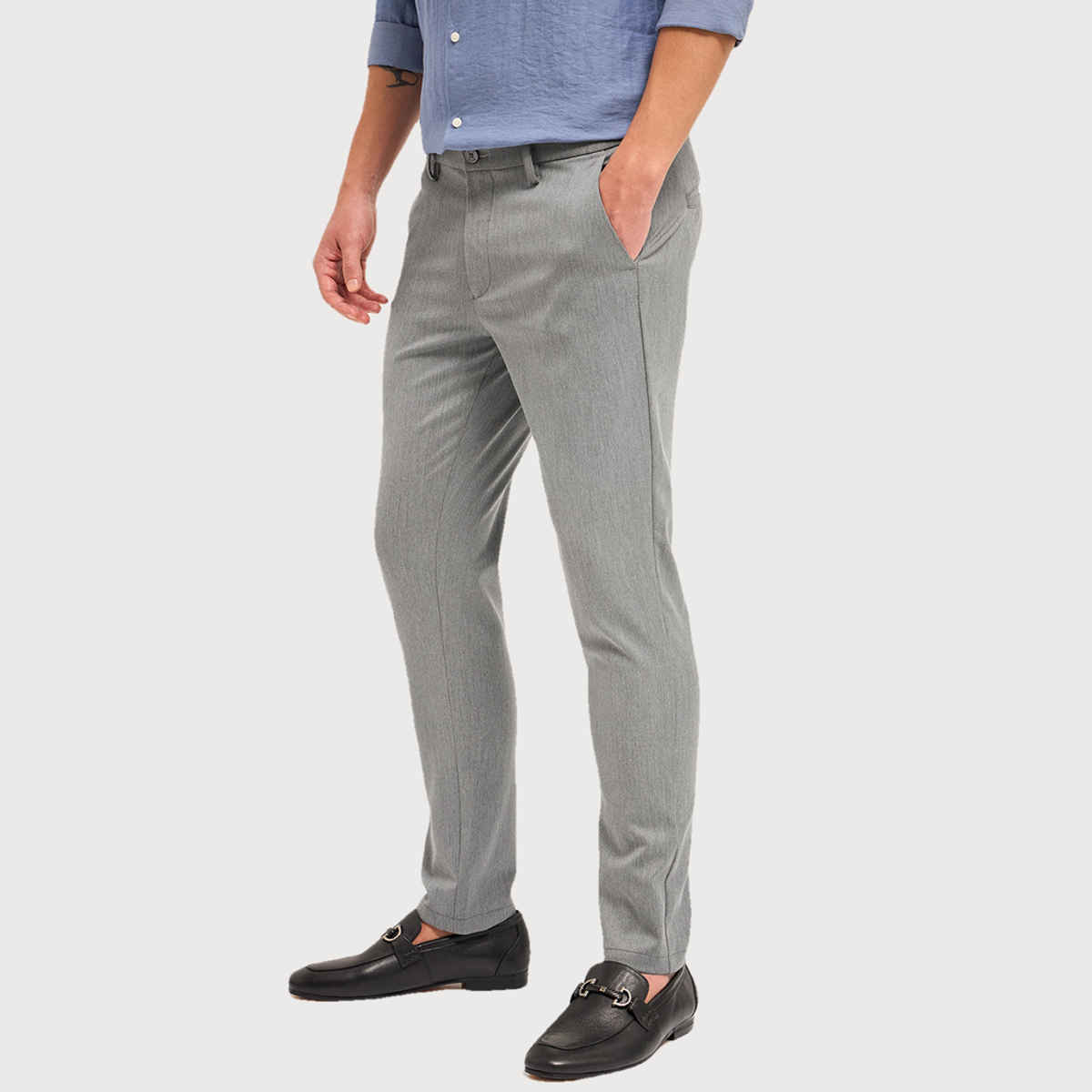 The Bear House Men 4 Way Stretch Solid Formal Trouser - Pagar | Grey | 38