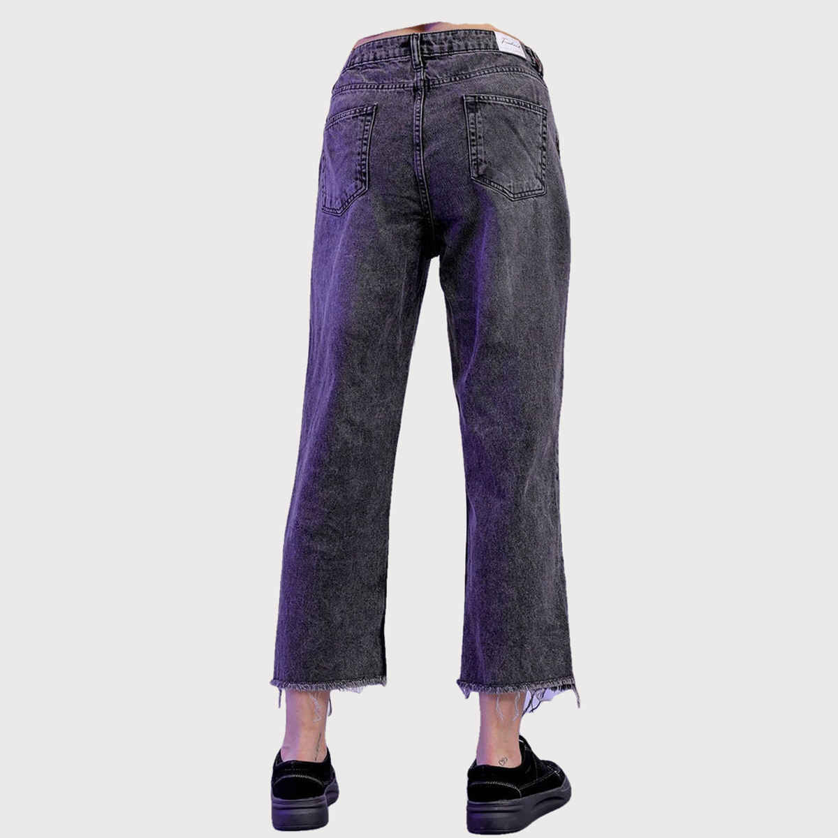 Freehand Women's High Waist Distressed Straight Fit Torn Denim Jeans | Grey - 28