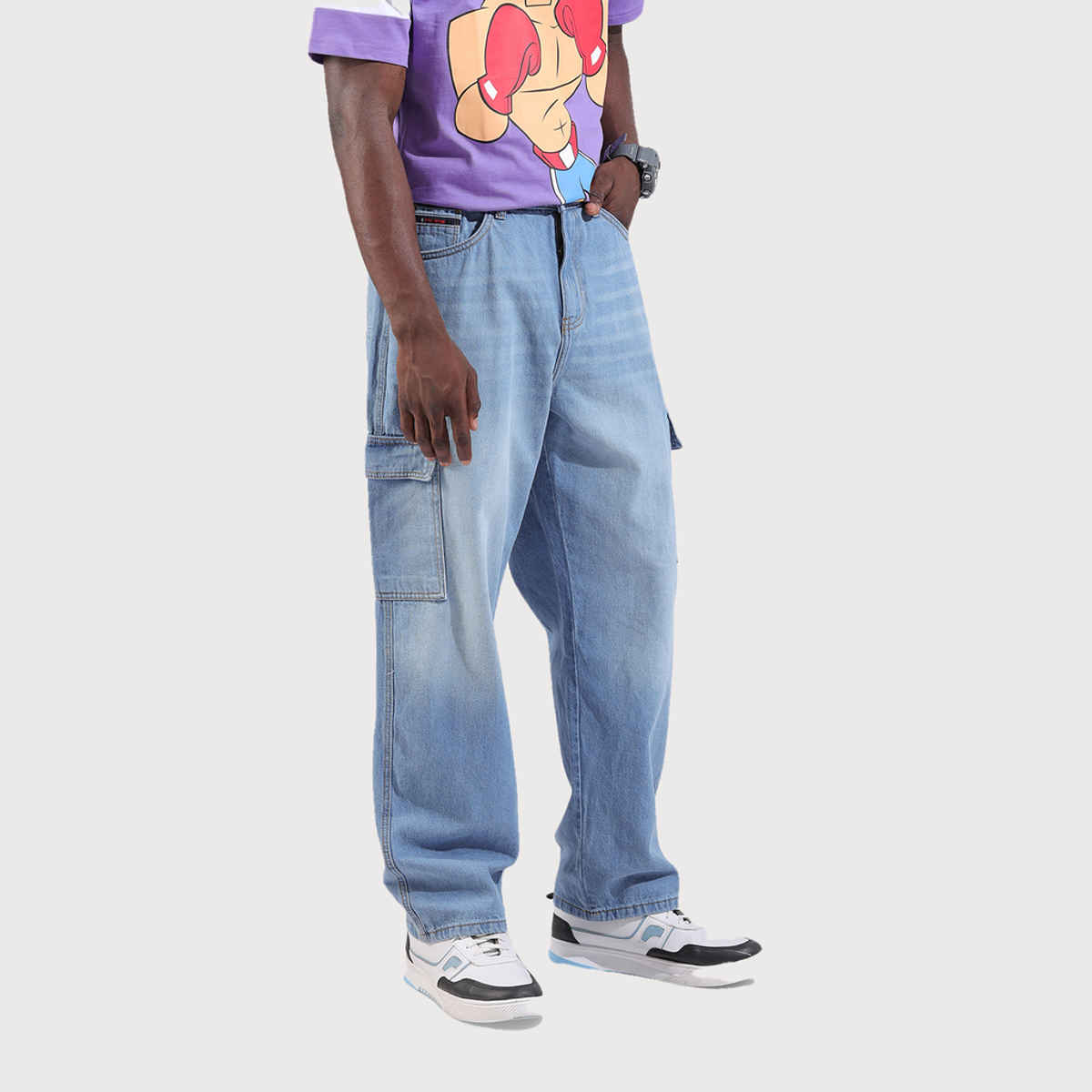 The Indian Garage Co Men's Baggy Fit Solid Street Jeans | G-171 | Blue - 30