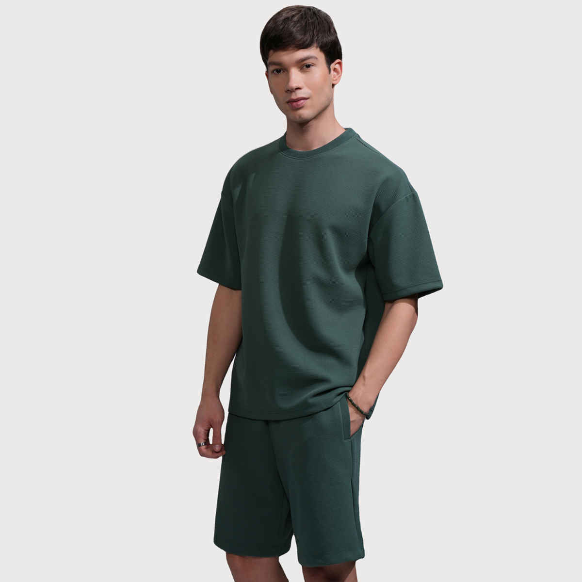 Highlander Men's Co-ord Set Textured Oversized Drop Shoulder | Teal - M