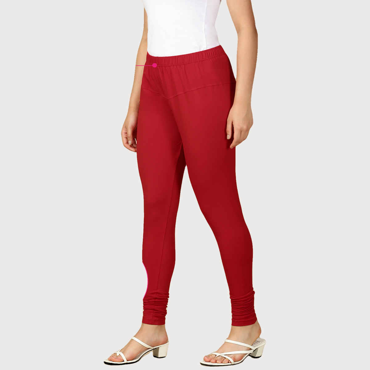 PYNK By Lux Cozi Women Ultra Soft 360 Stretch Premium Cotton Churidar Leggings | Red | Free Size