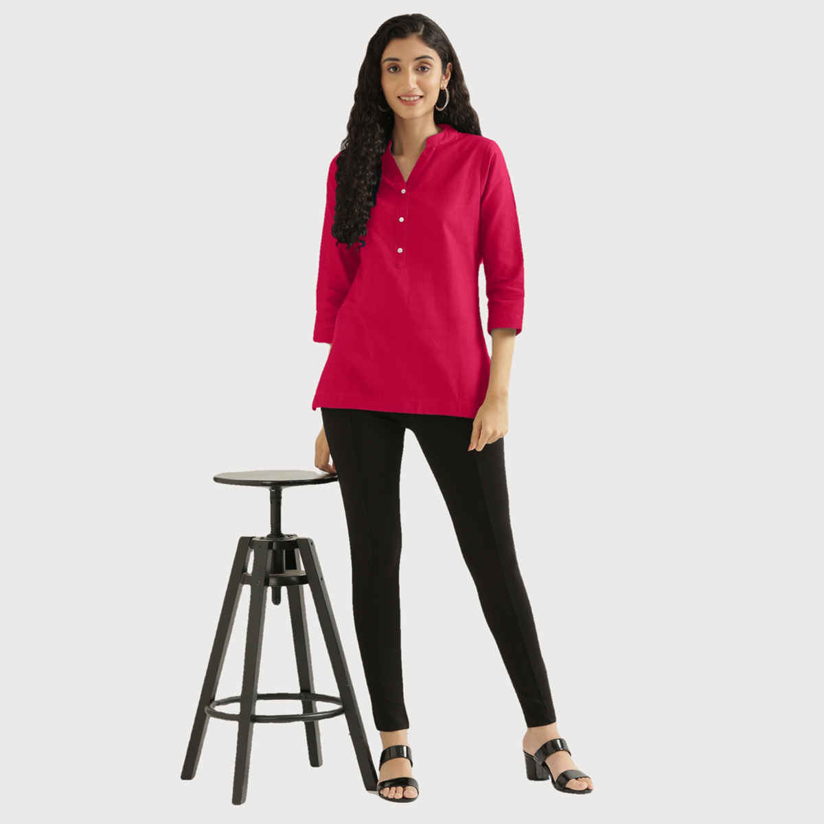 Saadaa Women's Short Airy Linen Kurta | Hot Pink - M