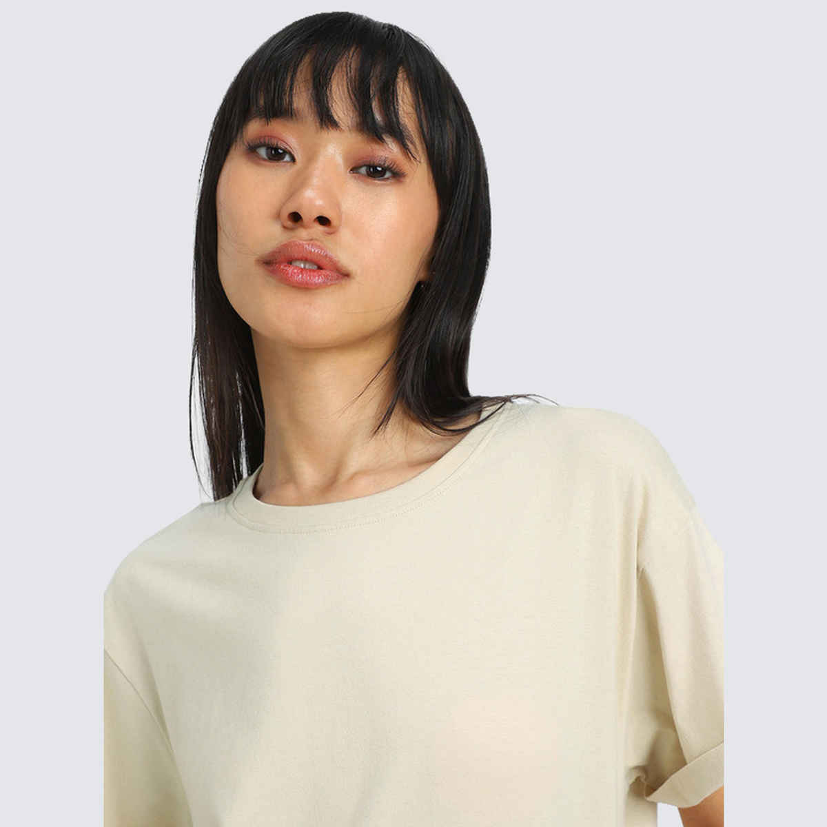 Juneberry Women's Oversized Fit Boyfriend T-shirt | Beige - L