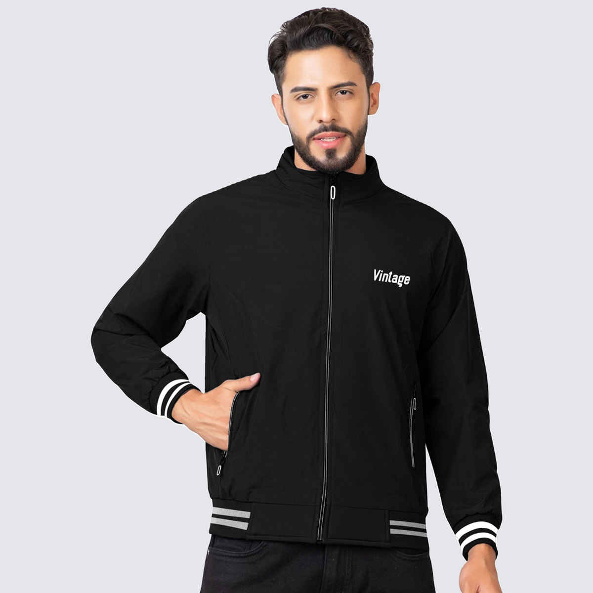 Ftx Men's Solid Full Sleeve Regular Fit Windcheater Casual Jacket | Black - 2XL