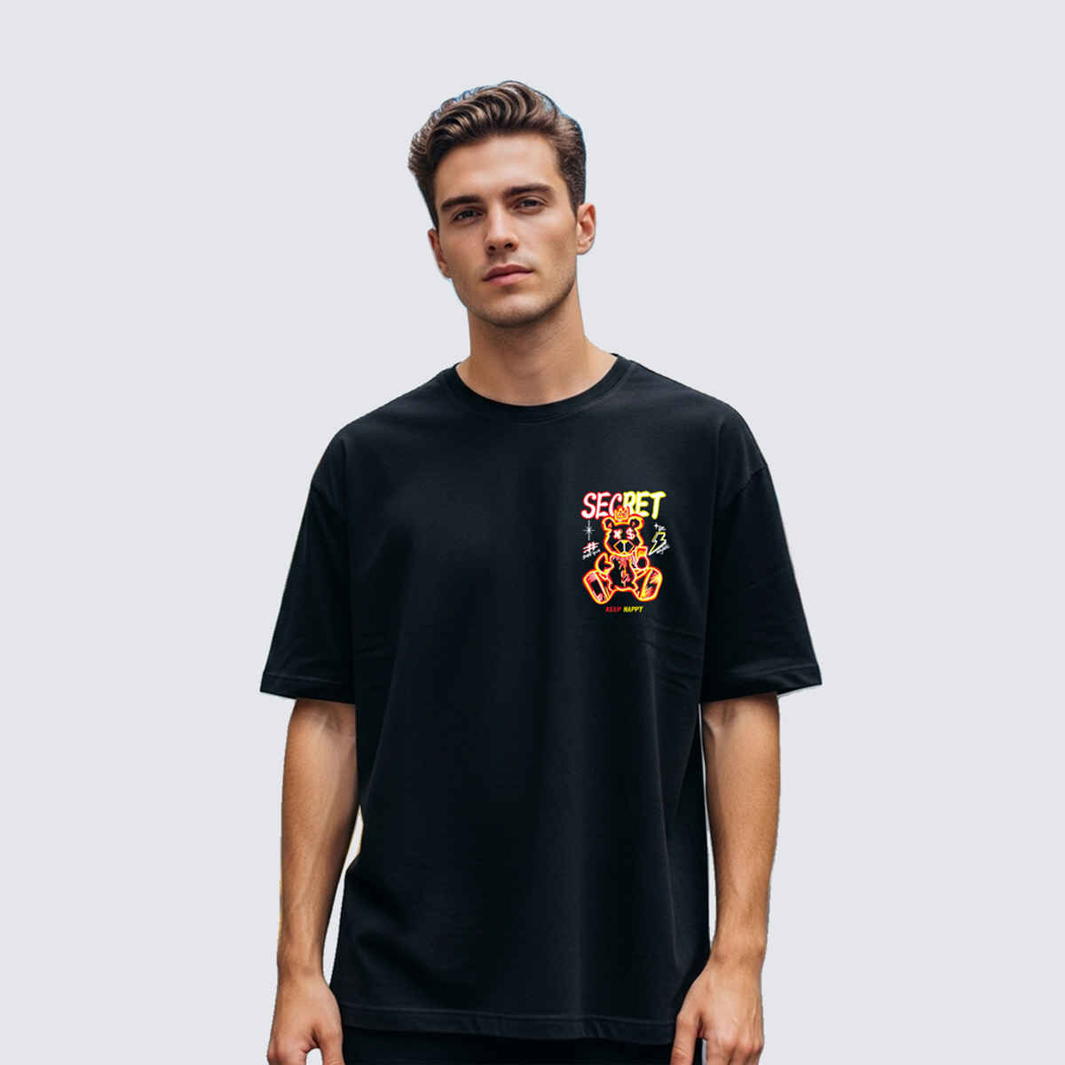 BENNY BROOKS Men's Round Neck half sleeve Oversized T-shirt |AA(ARN)BLACK126 | Black - XL