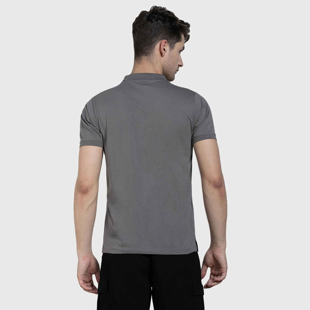 Dennis Lingo Men's Polo Collar Solid Regular Fit T-shirt | Charcoal | S