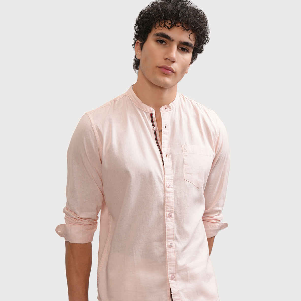 Highlander Men Slim Fit Solid Casual Shirt | Pink | L