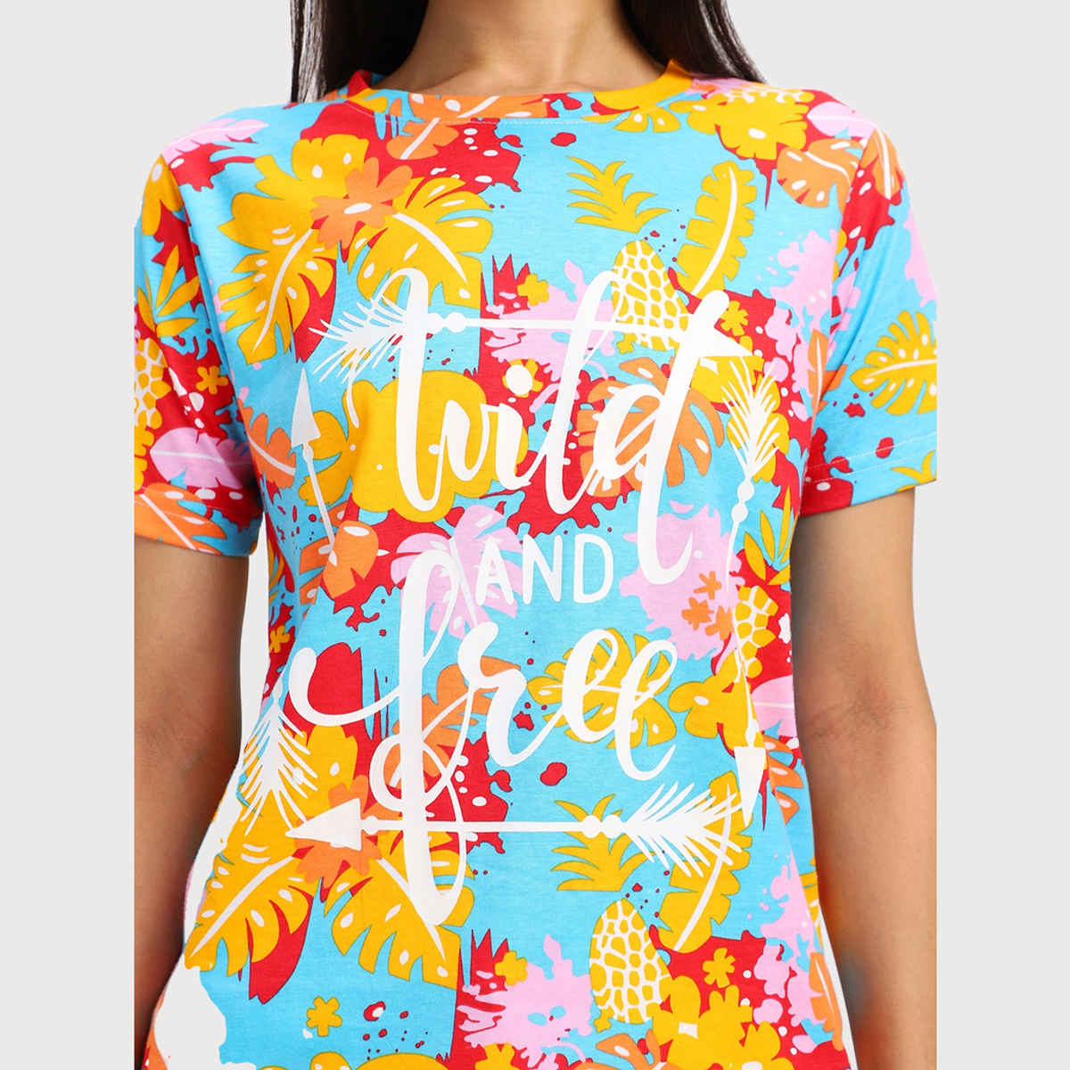 Juneberry Women T-shirt - Multi Color | All Over Print, Regular Fit | XL