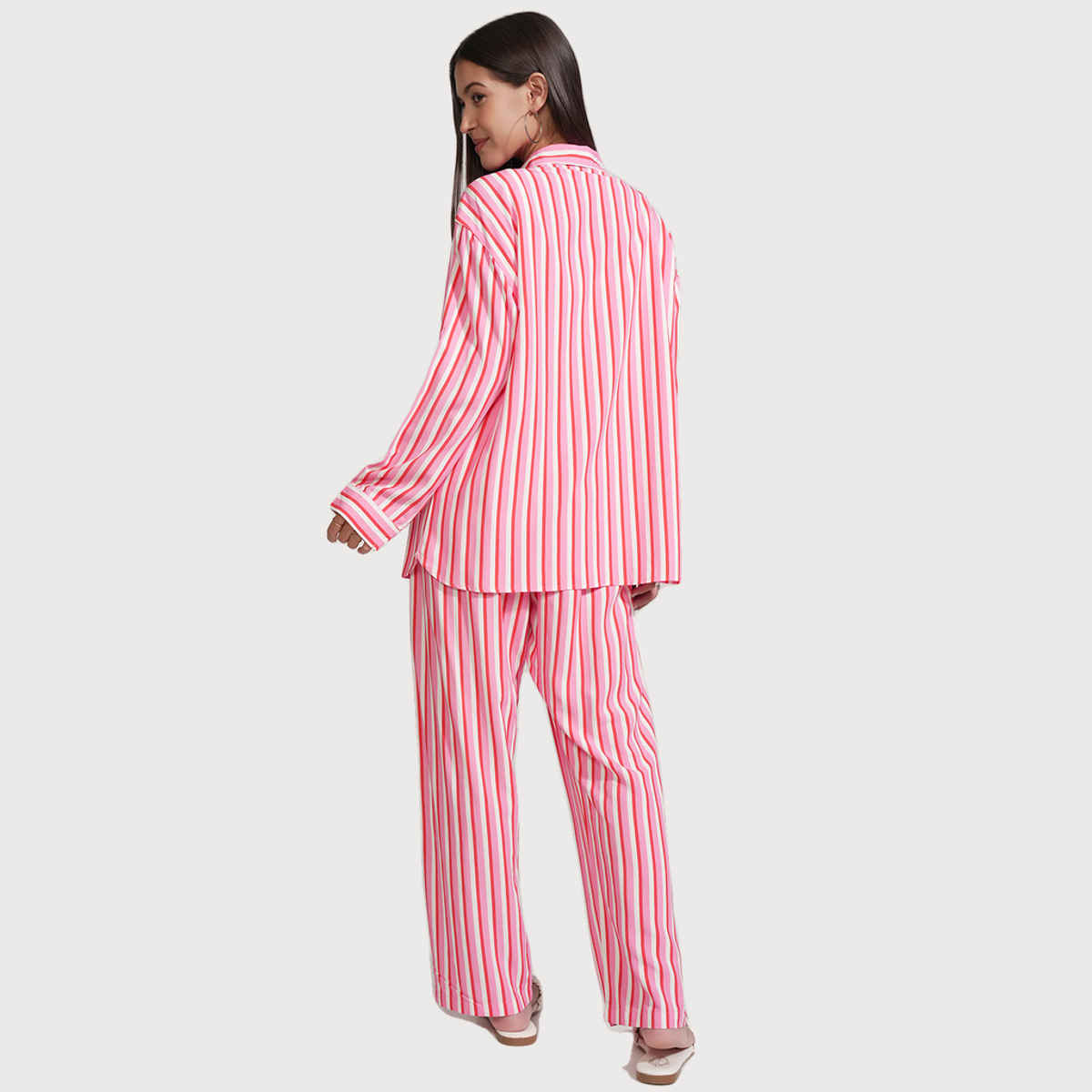 Tokyo Talkies Disney Women's Mickey Stripe Sleepwear Co-Ord Set | Pink - XL