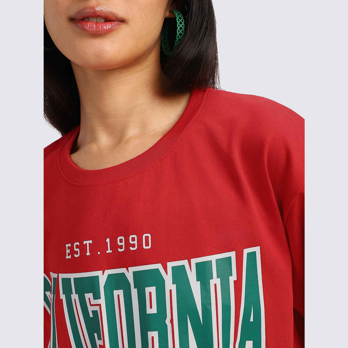Juneberry Red Tyography Print Oversized Fit T-Shirt - XL