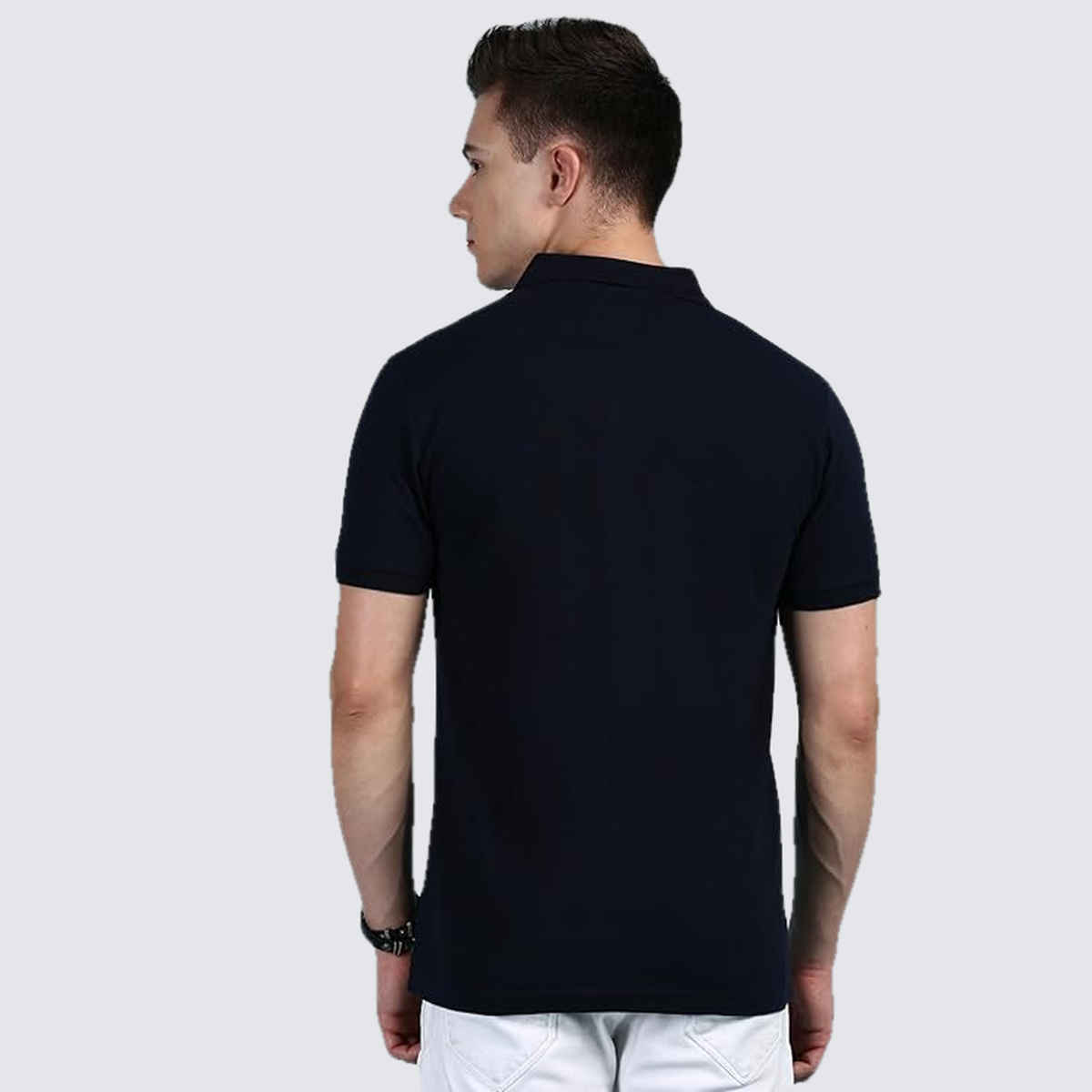Lux Cozi Solid Cotton Polo T-shirt with Pocket for Men | Navy | Size - XL