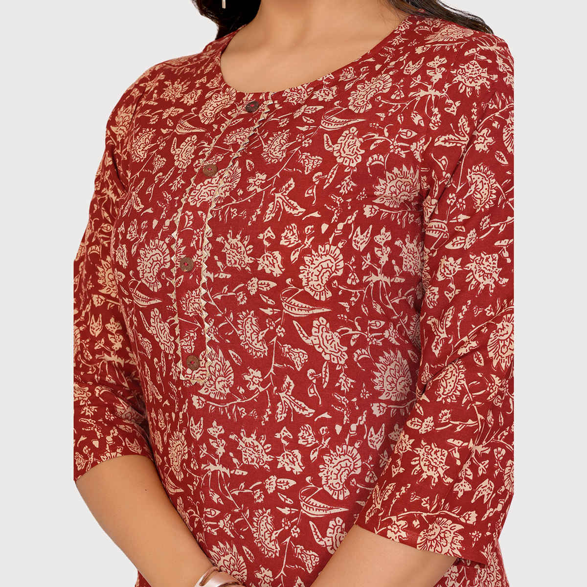 Rangita Women's Rayon Printed Straight Knee Length Kurta | Maroon - L