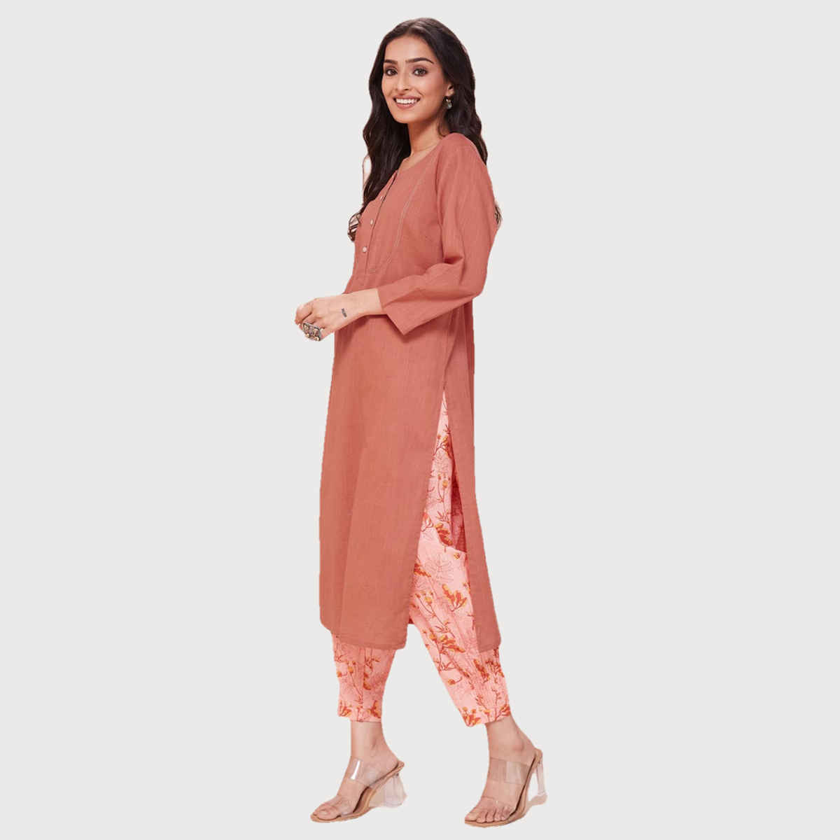 Fabindia Women's Kurta & Salwar Set Cotton Full Length | Red - L