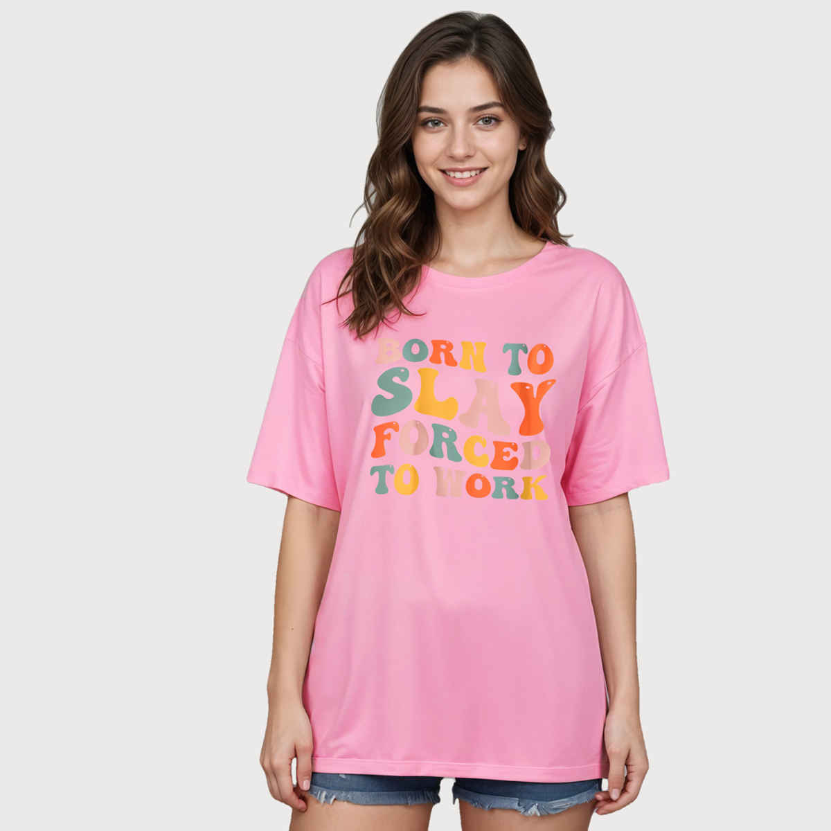 Smartees Women's Oversize Printed T-shirt | WW - 2039 | Pink - XL