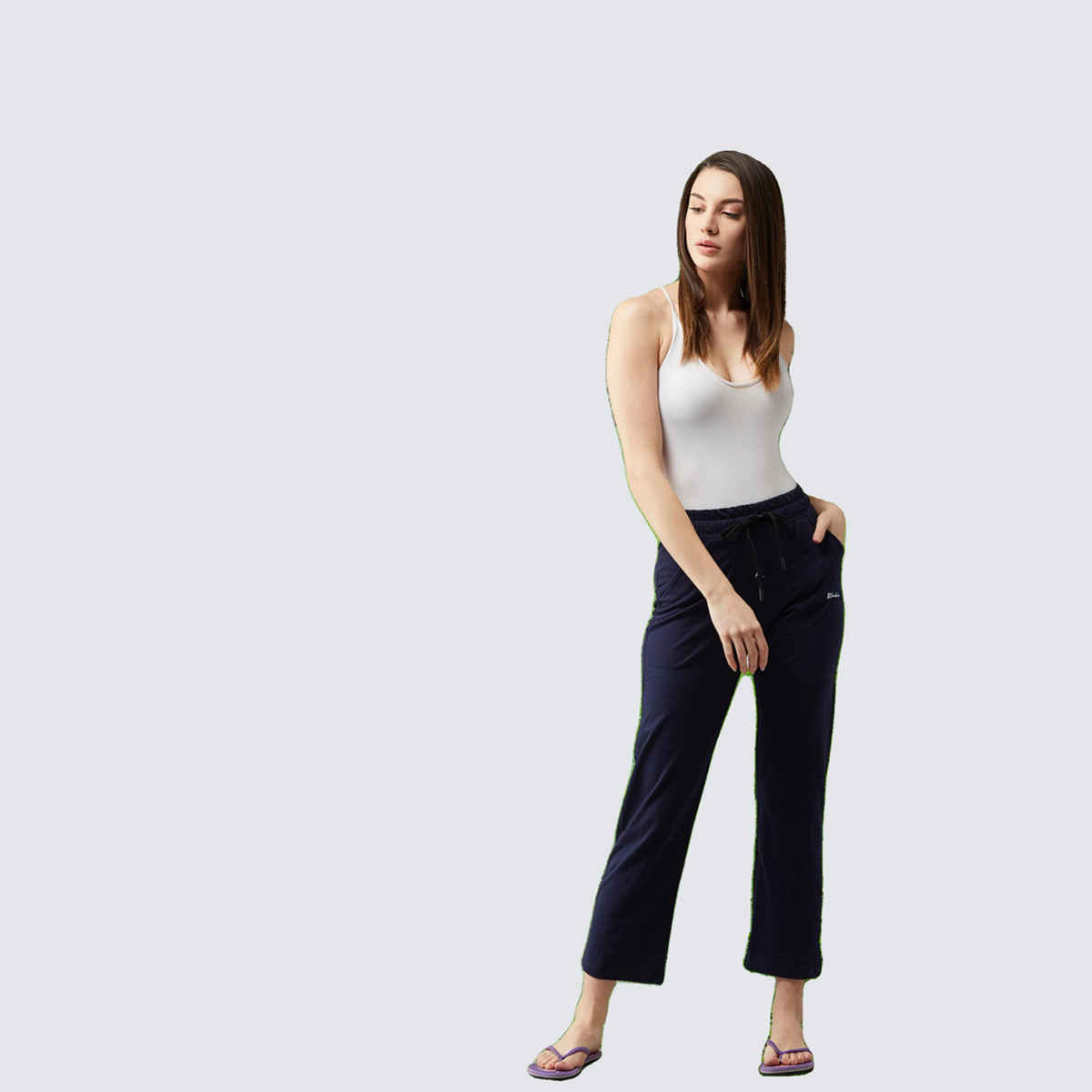 Blinkin Women's Cotton Track Pants With Side Pockets | Black Navy - L