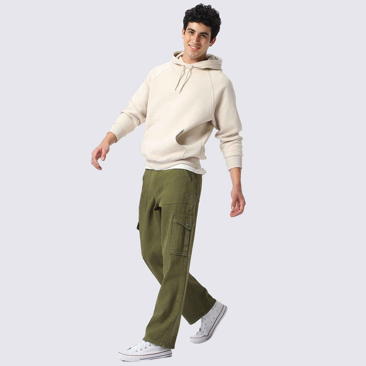 Urbano Fashion Men's Cargo Jeans Loose Baggy Fit 6 Pockets Non-Stretchable | Olive Green | 32